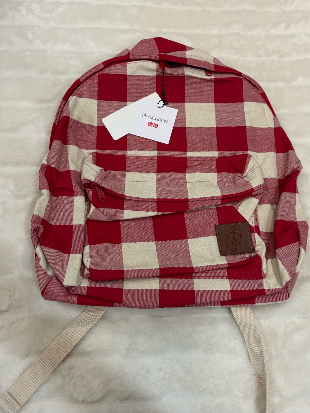 JW ANDERSON Red and Cream Check Canvas Backpack